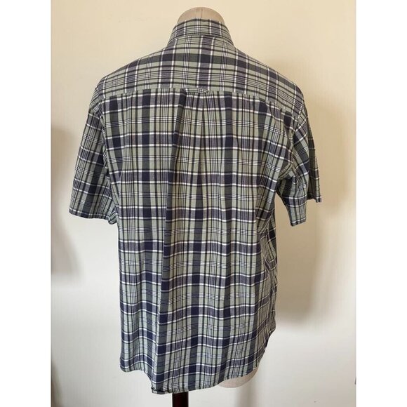 Vintage WOOLRICH Short Sleeve Oxford Shirt Mens Size Large Green Plaid - Picture 6 of 7
